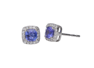 9kt White Gold Tanzanite Halo Stud Earrings
