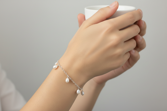 Sterling Silver Pearl Drop Bracelet