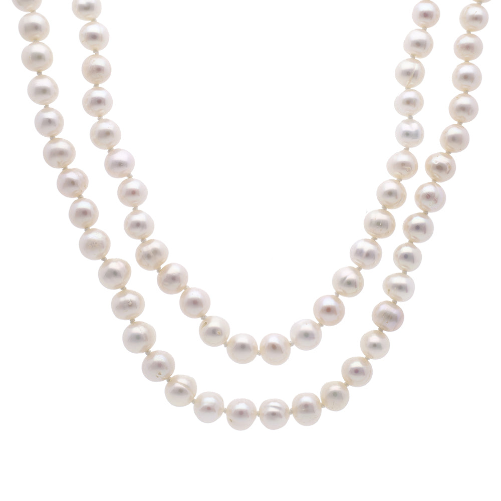 Silver Fresh Water Pearl Double Strand Necklace