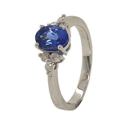 9k White Gold Tanzanite and Diamond Ring