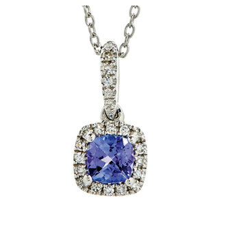 9k White Gold Diamond & Tanzanite Halo Pendant