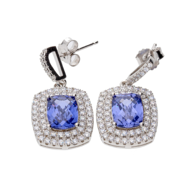 Sterling Silver Double Halo Drop Earring