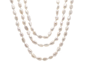 Sterling Silver Fresh Water Baroque Pearl Rope Necklace